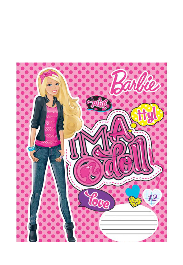 Тетрадь Barbie 12л КЛЕТКА, скоба, глит карт B672/5-g-VQ 48904110