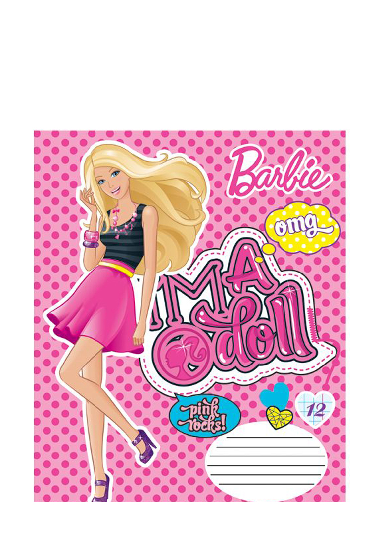 Тетрадь Barbie 12л КЛЕТКА, скоба, глит карт B672/5-g-VQ 48904110 вид 2