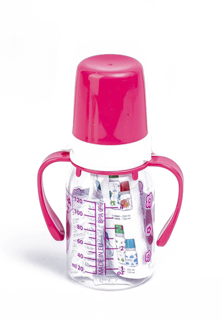 Бутылочка тритановая (BPA 0%) с ручками с сил. соской, 120 мл. 3+ 66010410